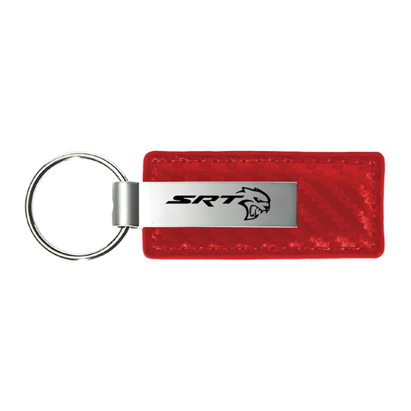 Dodge SRT Hell Cat Keychain & Keyring - Red Carbon Fiber Texture Leather