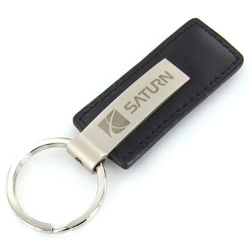 Saturn Black Leather Rectangular Key Chain
