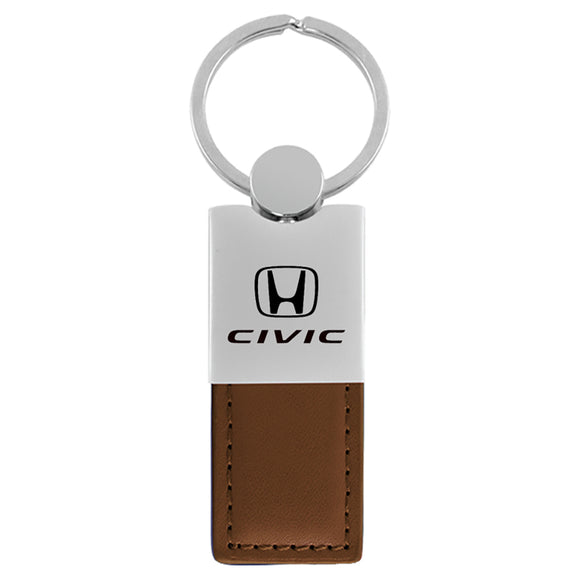 Honda Civic Keychain & Keyring - Duo Premium Brown Leather