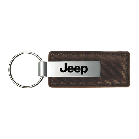 Jeep Keychain & Keyring - Brown Carbon Fiber Texture Leather