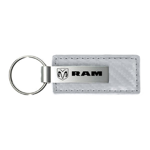 Dodge RAM Keychain & Keyring - White Carbon Fiber Premium Leather