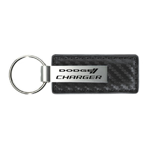 Dodge Charger Keychain & Keyring - Gun Metal Carbon Fiber Texture Leather