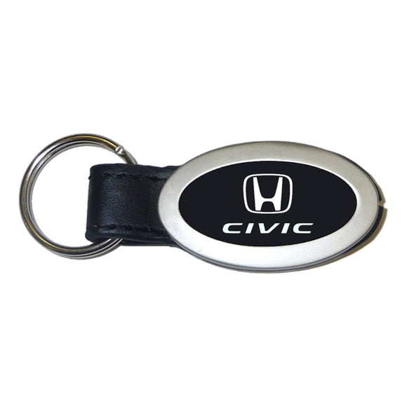 Honda Civic Keychain & Keyring - Black Leather Oval