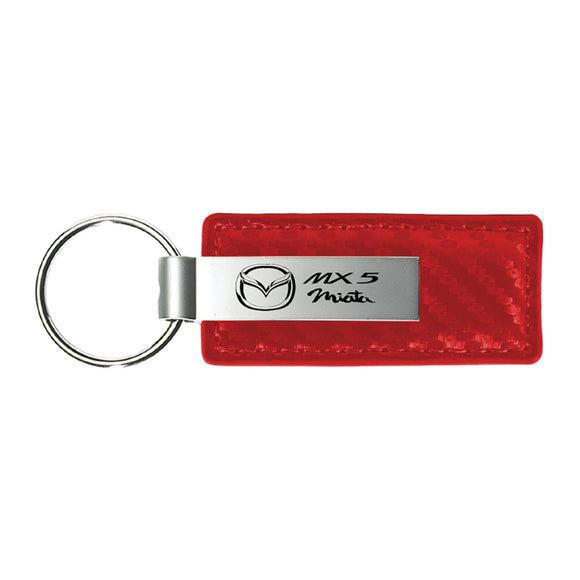 Mazda Miata MX-5 Keychain & Keyring - Red Carbon Fiber Texture Leather