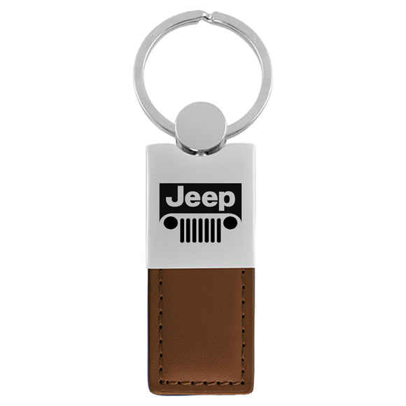 Jeep Grill Keychain & Keyring - Duo Premium Brown Leather