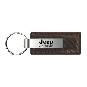 Jeep Wrangler Keychain & Keyring - Brown Carbon Fiber Texture Leather