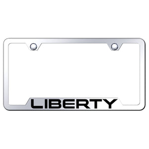 Jeep Liberty License Plate Frame - Laser Etched Cut-Out Frame - Stainless Steel
