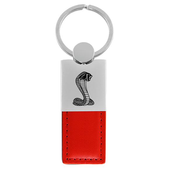 Ford Mustang Shelby Cobra Keychain & Keyring - Duo Premium Red Leather