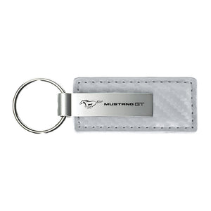 Ford Mustang GT Keychain & Keyring - White Carbon Fiber Texture Leather