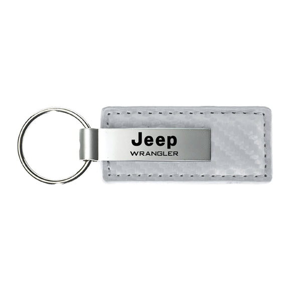 Jeep Wrangler Keychain & Keyring - White Carbon Fiber Texture Leather