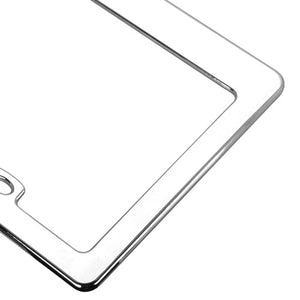Blank Flat License Plate Frame with Silver Metal Frame - 2 Hole