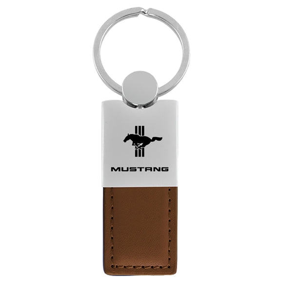 Ford Mustang Tri-Bar Keychain & Keyring - Duo Premium Brown Leather