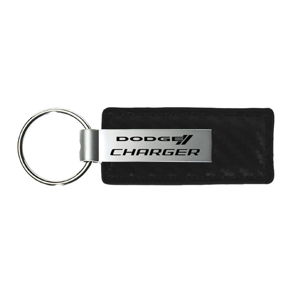 Dodge Charger Keychain & Keyring - Carbon Fiber Texture Leather