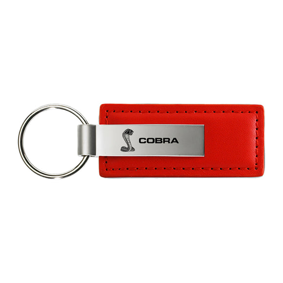 Ford Mustang Shelby Cobra Keychain & Keyring - Red Premium Leather