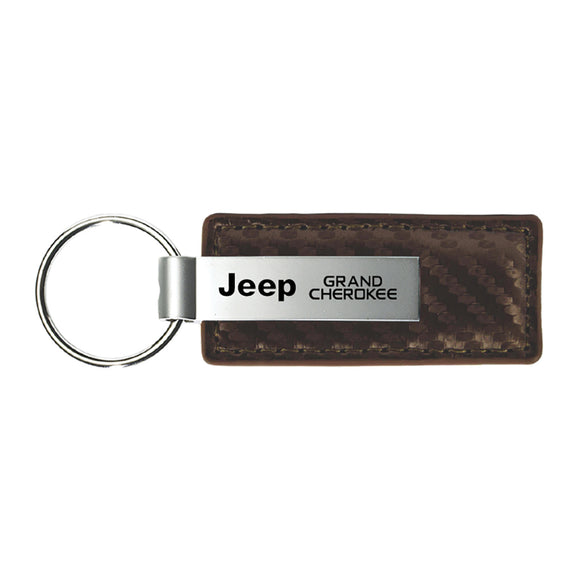Jeep Grand Cherokee Keychain & Keyring - Brown Carbon Fiber Texture Leather