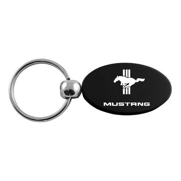Ford Mustang Tri-Bar Keychain & Keyring - Black Oval