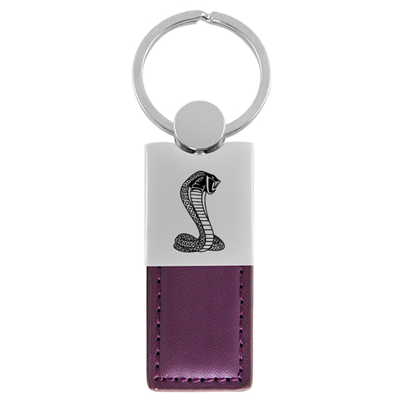 Ford Mustang Shelby Cobra Keychain & Keyring - Duo Premium Purple Leather