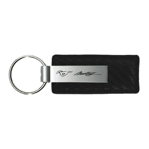 Ford Mustang Script Keychain & Keyring - Carbon Fiber Texture Leather