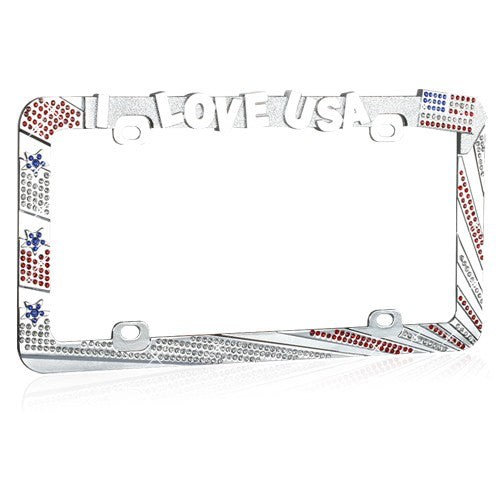 I LOVE USA Design License Plate Frame with Crystals