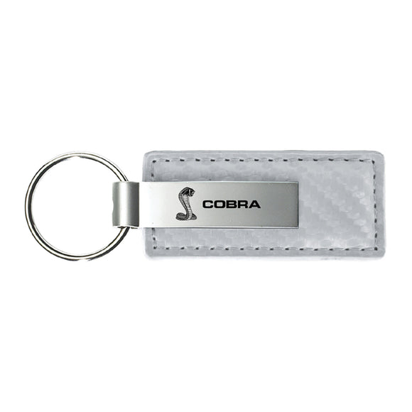 Ford Mustang Shelby Cobra Keychain & Keyring - White Carbon Fiber Texture Leather