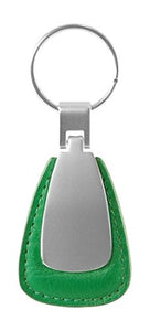 Metal Promotional Keychain & Keyring - Green Leather Teardrop