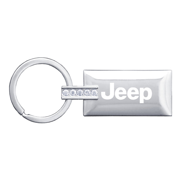 Jeep Keychain & Keyring - Rectangle with Bling White