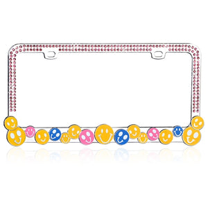 Charming Multi-Colored "HAPPY FACE" with Pink Crystals Design Metal Frame with Crystals