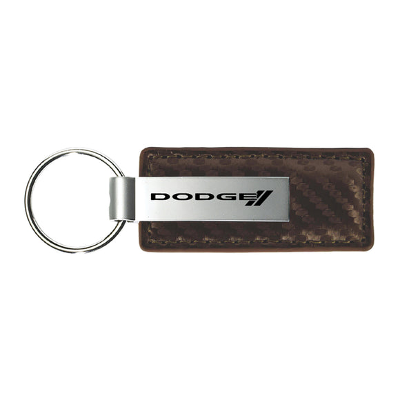 Dodge Stripe Keychain & Keyring - Brown Carbon Fiber Texture Leather