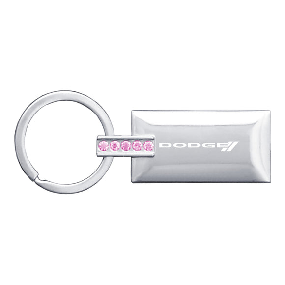 Dodge Stripe Keychain & Keyring - Rectangle with Bling Pink
