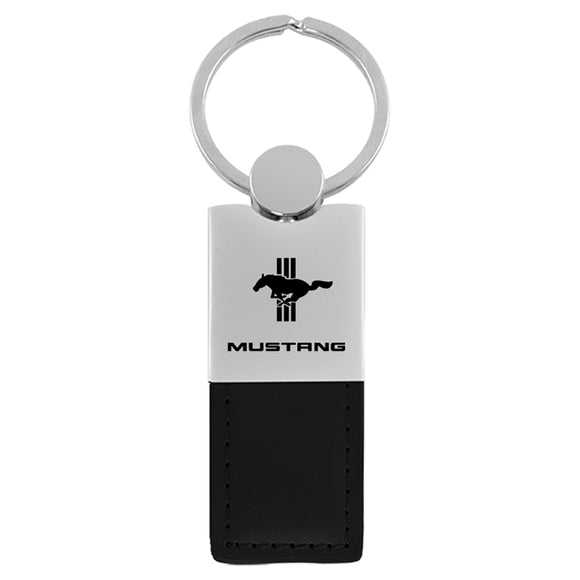 Ford Mustang Tri-Bar Keychain & Keyring - Duo Premium Black Leather