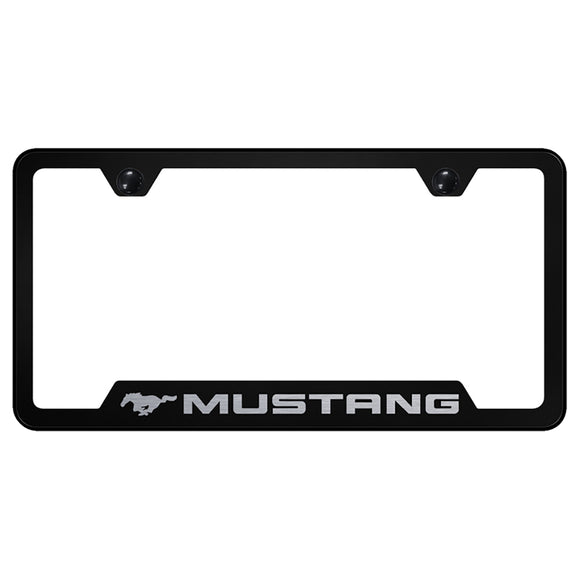 Ford Mustang License Plate Frame - Laser Etched Cut-Out Frame - Black