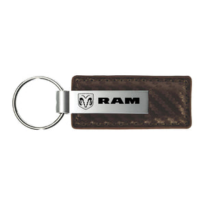 Dodge RAM Keychain & Keyring - Brown Carbon Fiber Texture Leather