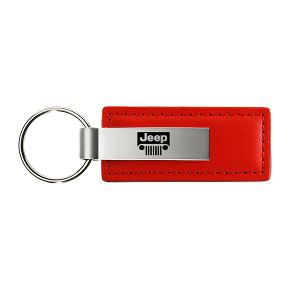 Jeep Grill Keychain & Keyring - Red Premium Leather