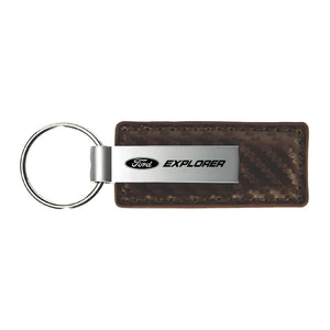 Ford Explorer Keychain & Keyring - Brown Carbon Fiber Texture Leather