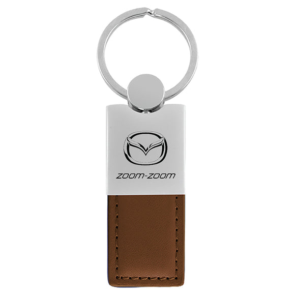 Mazda Zoom Zoom Keychain & Keyring - Duo Premium Brown Leather