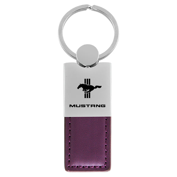 Ford Mustang Tri-Bar Keychain & Keyring - Duo Premium Purple Leather