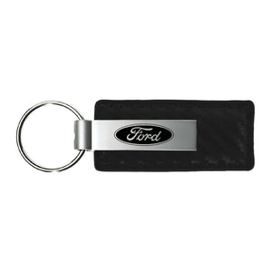 Ford Logo Keychain & Keyring - Carbon Fiber Texture Leather