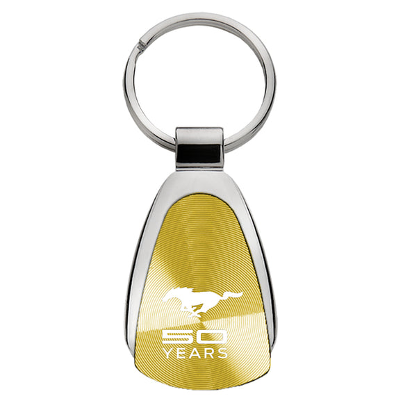 Ford Mustang 50 Years Keychain & Keyring - Gold Teardrop