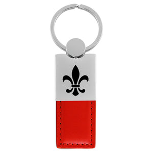 Fleur-De-Lis Keychain & Keyring - Duo Premium Red Leather