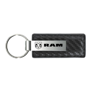 Dodge RAM Keychain & Keyring - Gun Metal Carbon Fiber Texture Leather