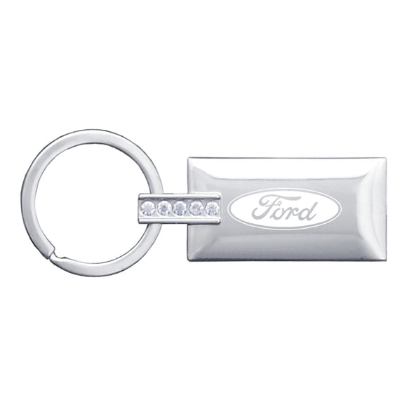 Ford Keychain & Keyring - Rectangle with Bling White