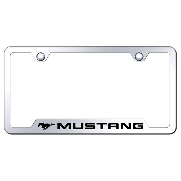 Ford Mustang License Plate Frame - Laser Etched Cut-Out Frame - Stainless Steel