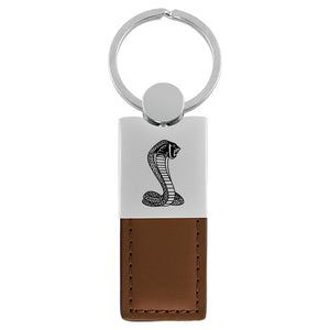 Ford Mustang Shelby Cobra Keychain & Keyring - Duo Premium Brown Leather