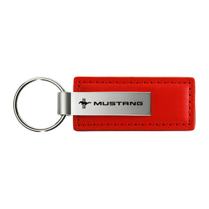 Ford Mustang Tri-Bar Keychain & Keyring - Red Premium Leather