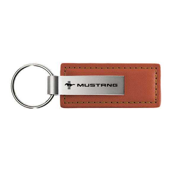 Ford Mustang Tri-Bar Keychain & Keyring - Brown Premium Leather