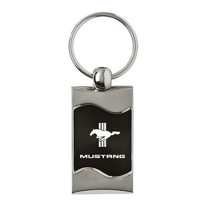 Ford Mustang Tri-Bar Keychain & Keyring - Black Wave