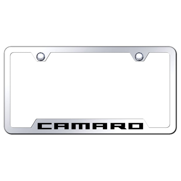 Chevy Camaro License Plate Frame - Laser Etched Cut-Out Frame - Stainless Steel