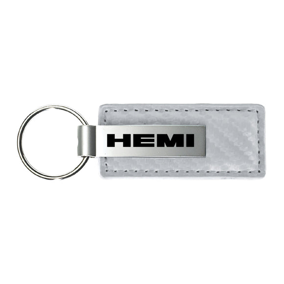 Dodge Hemi Keychain & Keyring - White Carbon Fiber Texture Leather