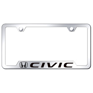 Honda Civic License Plate Frame - Laser Etched Cut-Out Frame - Stainless Steel