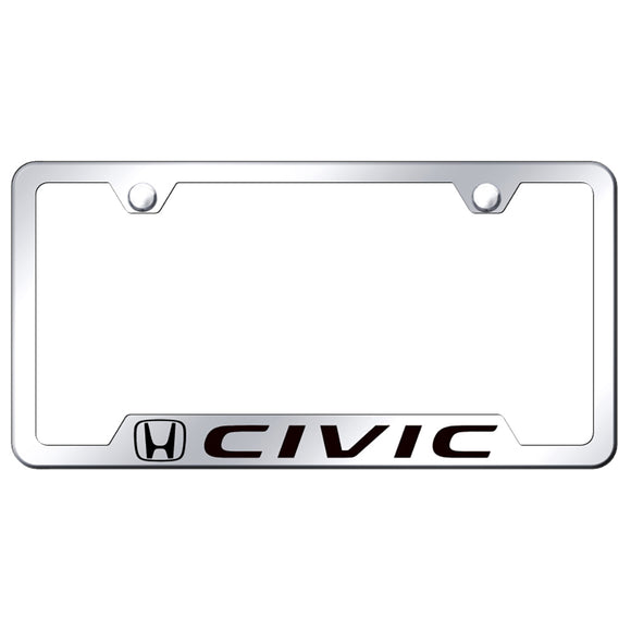 Honda Civic License Plate Frame - Laser Etched Cut-Out Frame - Stainless Steel